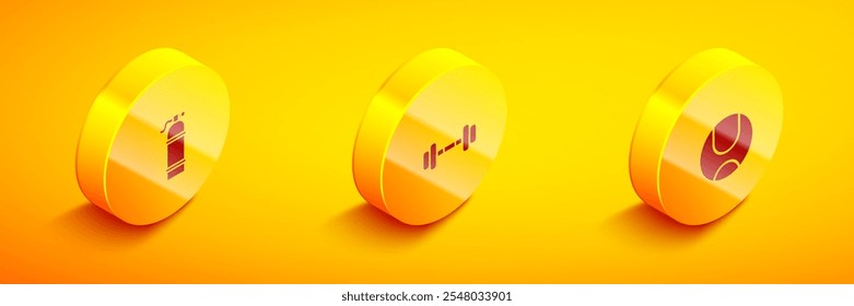 Set Isometric Aqualung, Dumbbell and Tennis ball icon. Vector