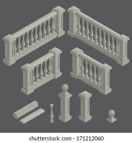 set of isometric architectural element balustrade, vector