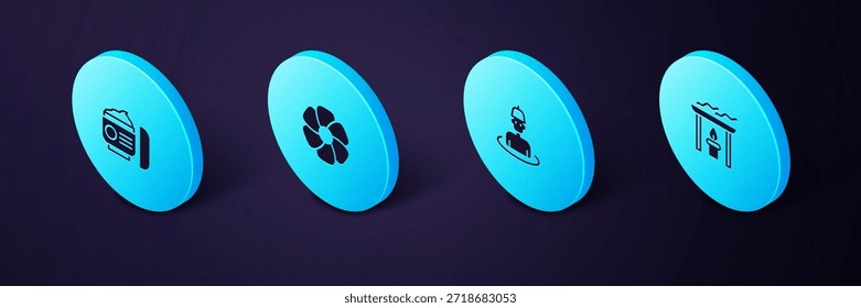 Vela isométrica del aroma, hombre en la sauna, icono cosmético del tubo de la flor y de la crema o de la loción. Vector