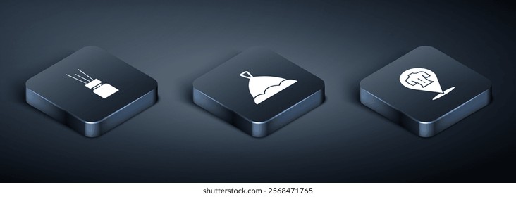 Set Isometric Aroma diffuser, Massage and Sauna hat icon. Vector