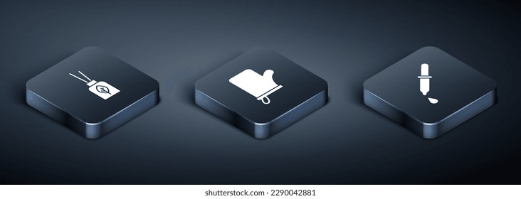 Ajuste el icono Isometric Aroma difusor, Pipette y Sauna mittens. Vector
