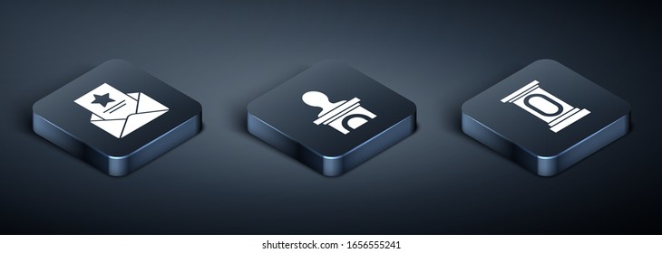 Set Isometric The arrest warrant, Stage stand or debate podium rostrum and Stage stand or debate podium rostrum icon. Vector