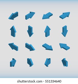 Set Of Isometric Arrows Blue. Vector Illustration.