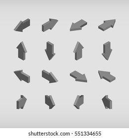 Set Of Isometric Arrows Gray. Vector Illustration.