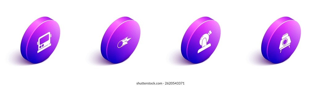 Set Isometric Astronaut helmet, Comet falling down fast, Astronomical observatory and Mars rover icon. Vector