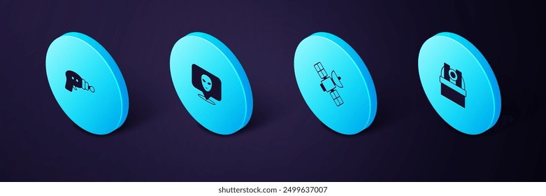 Set Isometric Astronomical observatory, Satellite, Alien and Ray gun icon. Vector