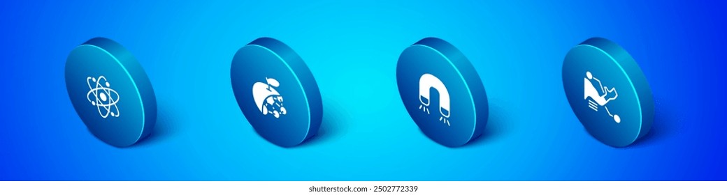 Set Isometric Atom, Magnet, Prosthesis hand and Biological structure icon. Vector