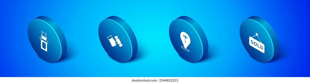 Set Isometric Auction ancient vase, hammer, sold and  icon. Vector
