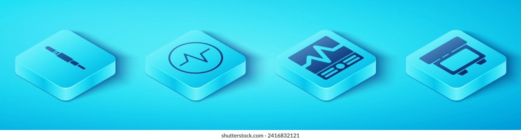 Set Isometric Audio jack, Electric circuit scheme, Fuse and Electrical measuring instruments icon. Vector