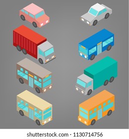 Set of isometric automobile design