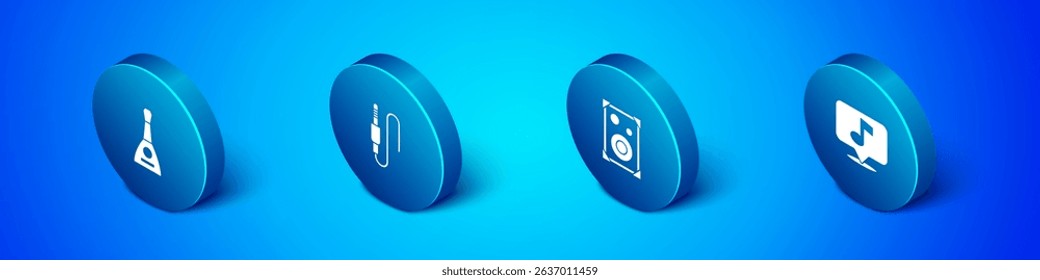 Set Isometric Balalaika, Stereo speaker, Musical note and Audio jack icon. Vector
