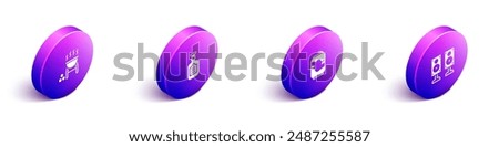 Set Isometric Barbecue grill, Sauce bottle, Soda can and Stereo speaker icon. Vector