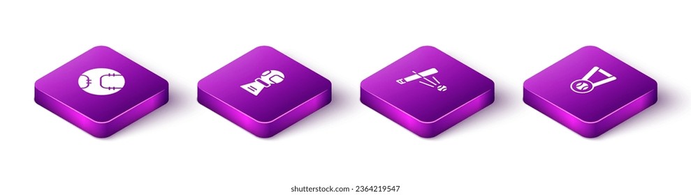 Set Isometrisches Baseball Ball, Award-Cup mit Baseball, Fledermaus und Medal-Symbol. Vektorgrafik
