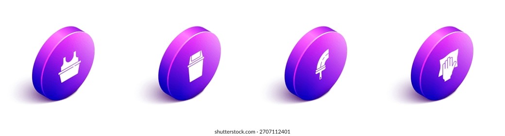 Set Isometric Basin with shirt, Trash can, Rubber cleaner for windows and Cleaning service icon. Vector