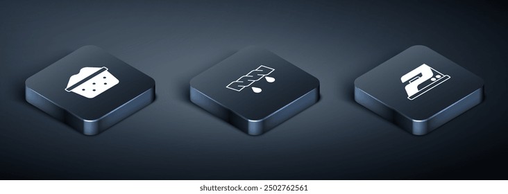 Set Isometric Basin with soap suds, Electric iron and Squeeze clothes icon. Vector