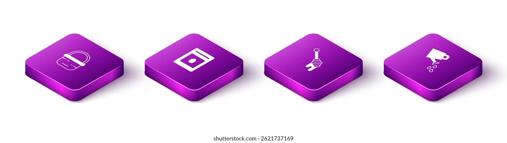 Set Isometric Basket, Pack full of seeds of plant, Honey dipper stick and Watering can icon. Vector