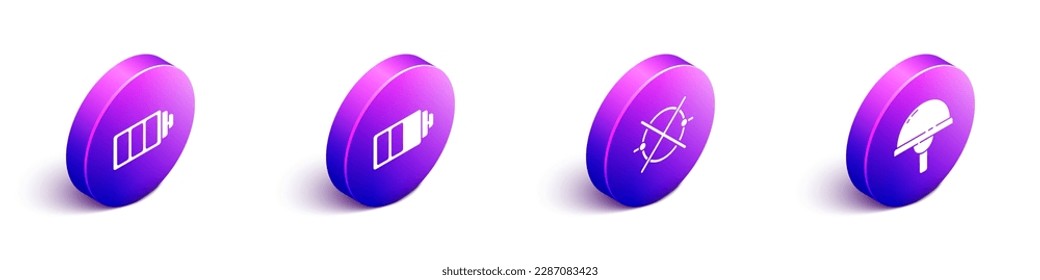 Set Isometric Battery charge level indicator, Battery charge level indicator, Electric circuit scheme and Light emitting diode icon. Vector