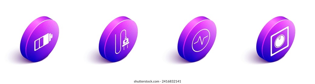 Set Isometric Battery charge level indicator, Electric plug, Electric circuit scheme and Electric light switch icon. Vector