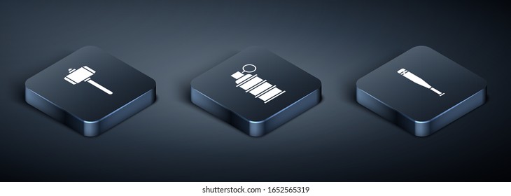 Set Isometrischer Kampfhammer, Baseballschläger und Handgranatsymbol. Vektorillustration