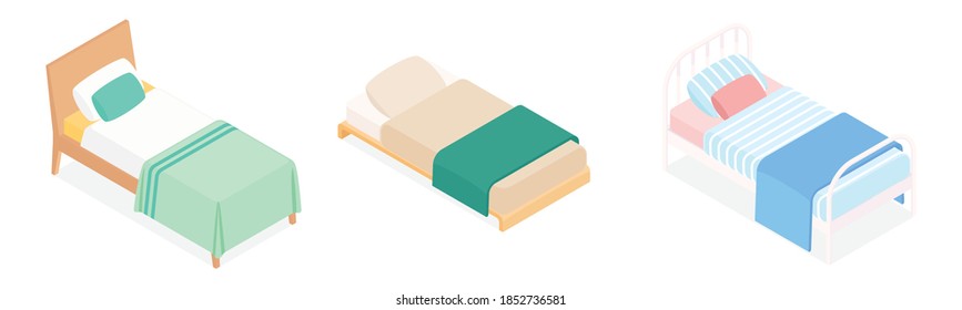 Set of isometric beds. Vector collection. Illustration in flat design.