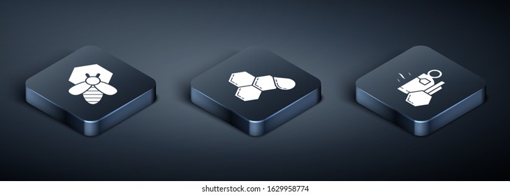 Set Isometric Bee and honeycomb, Cup of tea with honey and Honeycomb icon. Vector