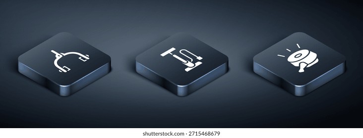 Conjunto de pinzas de freno de bicicleta isométricas, campana e icono de bomba de aire. Vector
