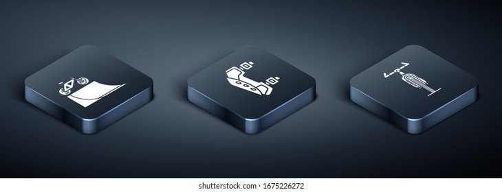 Set Isometric Bicycle on street ramp, Bicycle and Knee pads icon. Vector