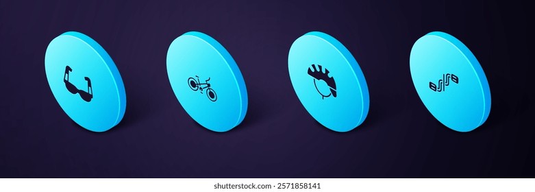 Set Isometric Bicycle pedals, helmet,  and Sport cycling sunglasses icon. Vector