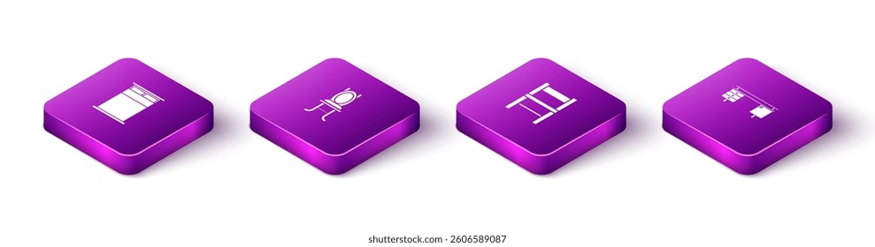 Set Isometric Big bed, Chair,  and Office desk icon. Vector