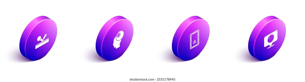 Set Isometric Billiard ball, , table and Location with bowling icon. Vector