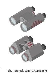 Set of isometric binoculars 3D vector icon isolated on white background