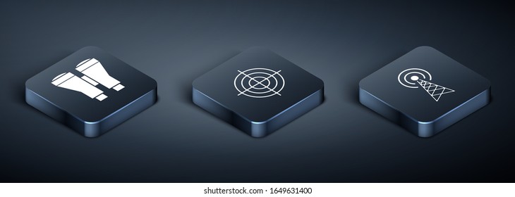 Establecer Binoculares isotítricos , Deporte de radar y Destino para un icono de competición de tiro. Vector