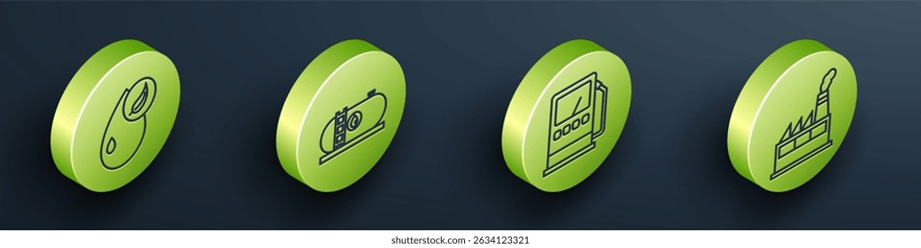 Set Isometric Bio fuel, Oil industrial factory building, Petrol or gas station and Oil industrial factory building icon. Vector