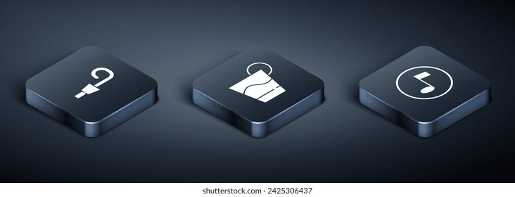 Set Isometric Birthday party horn, Music note, tone and Cocktail icon. Vector