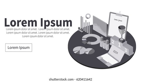 Set of isometric Bisiness and Finance Infographic Design Templates. Diagram, laptop, notebook and other Vector Elements for Presentation. - stock vector