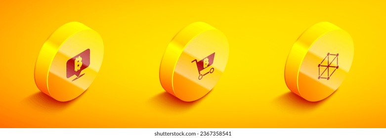 Set Isometric Bitcoin, Shopping cart with bitcoin and Blockchain technology icon. Vector