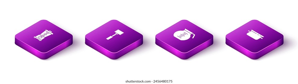 Set Isometric Blender, Kitchen hammer, Coffee pot and Cooking icon. Vector
