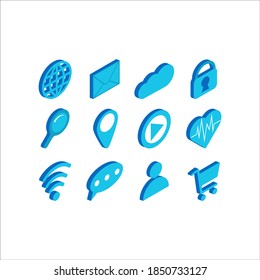 Set of isometric blue icons.