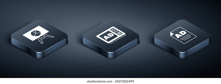 Set Isometric Board with graph chart, Advertising and  icon. Vector