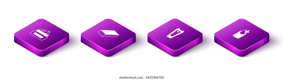 Set Isometric Bottle of nail polish, Nail file, cutter and manicure icon. Vector