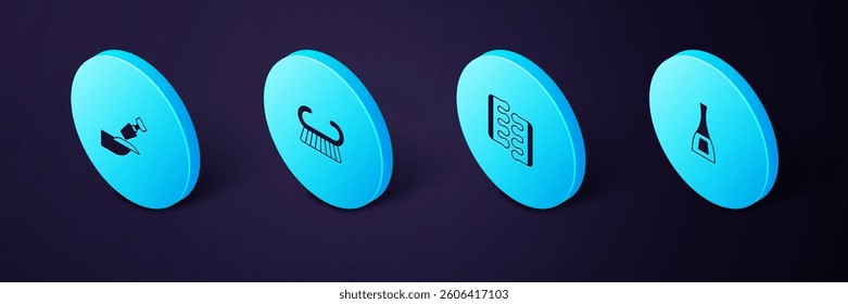 Set Isometric Bottle of nail polish, Toe separator for pedicure, Pedicure brush grater and Milling cutter manicure icon. Vector