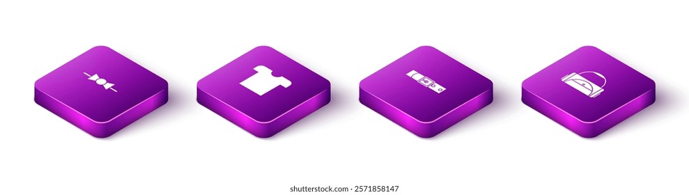 Set Isometric Bow tie, T-shirt, Leather belt and Sport bag icon. Vector