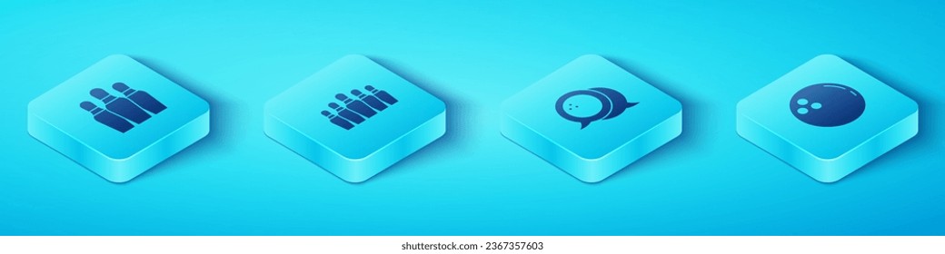 Set Isometric Bowling pin, , ball and  icon. Vector
