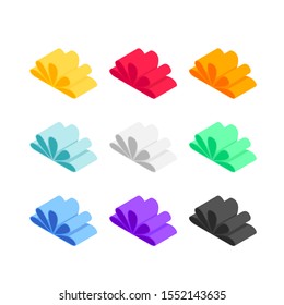 Set of isometric bows isolated on white background. Different colors graphical Christmas and birthday decorative wrap elements collection. Vector illustration