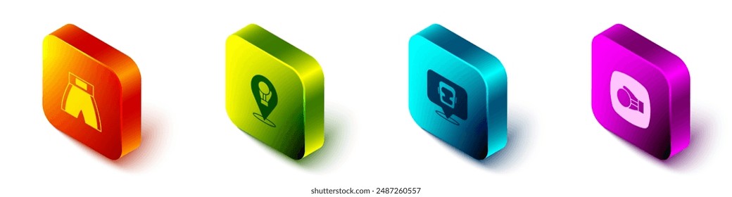 Set Isometric Boxing short, glove, helmet and  icon. Vector