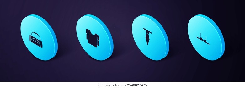 Set Isometric Bra, Tie, Long sleeve shirt and Sport bag icon. Vector