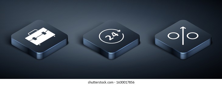 Set Isometric Briefcase, Percent up arrow and American football on tv program icon. Vector