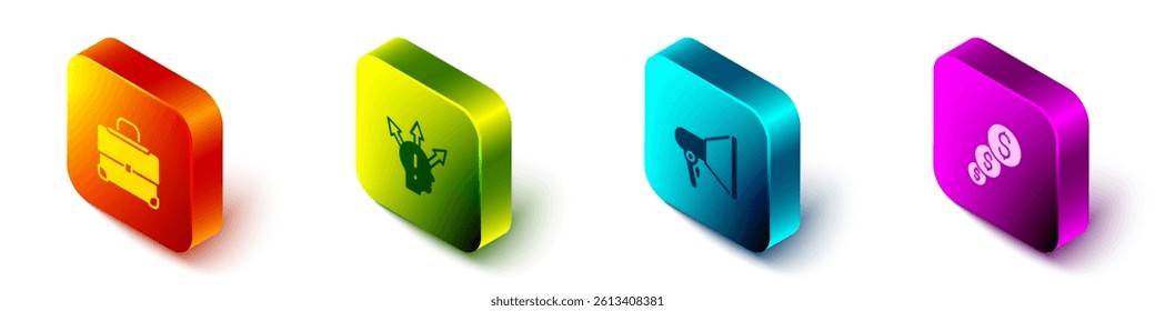 Set Isometric Briefcase, Project team base, Megaphone and Financial growth and dollar icon. Vector