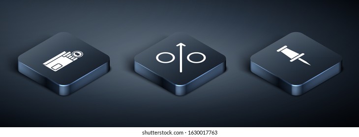 Set Isometric Bright stadium lights, Push pin and Percent up arrow icon. Vector