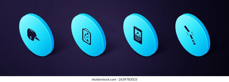 Set Isometric Broken baseball bat, Baseball card, Planning strategy and helmet icon. Vector